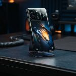 A készülék elegáns stúdiókörnyezetben: a modern asztali elrendezés és a hangulatos megvilágítás méltó keretet ad a prémium teljesítményű okostelefonnak. POCO X8 Pro Max teszt